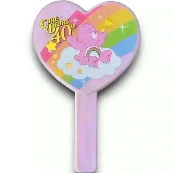 Care Bears 40th Anniversary Heart Handheld Makeup Mirror Pink‎ Rainbow Graphic - Picture 1 of 2
